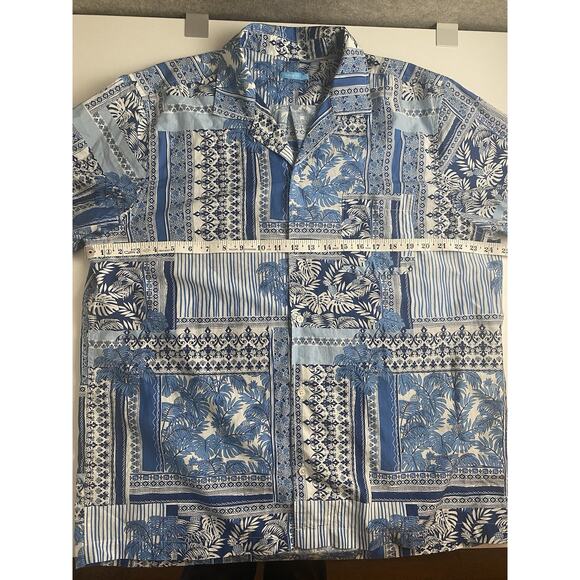 J. Mclaughlin Palm Park Silk Blend Woven Hawaiian Shirt Mens SZ XL Patchwork - Picture 4 of 9